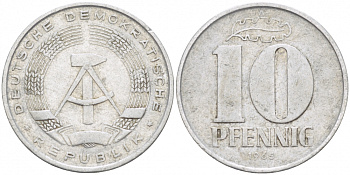 ГДР 10 ПФЕННИГОВ 1965 А KM алюминий 110-317