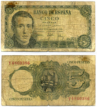 Испания 5 песет 1951 10 августа 1951 Pick 140а бумага 8564-16-3-2