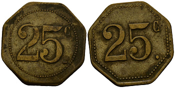 Франция 25 сантимов ND ресторанный жетон латунь 4166-353