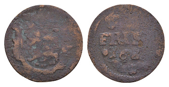 Нидерланды, Голландская Республика, Фрисландия 1 дуит 1681 KM 61 медь 4655-556