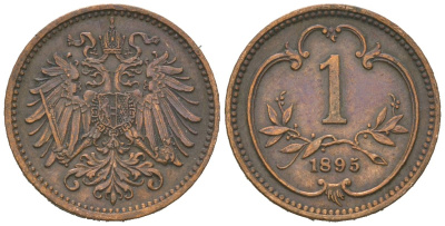 Австрия 1 геллер 1895 Франц Иосиф I (1848-1916) KM 2800 бронза 4615-556