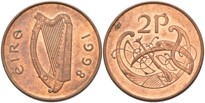 Ирландия 2 пенса 1998 птичка KM 21a сталь плакированная медью 4561-1233