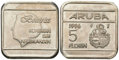 Аруба 5 флоринов 1996 Беатрикс (1980-2013) KM 12 сталь плакированная никелем 4619-414