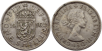 Великобритания 1 шиллинг 1956 Елизавета II (1952-2022), Шотландский герб KM 905, Spink 4148 медно-никель 83-121