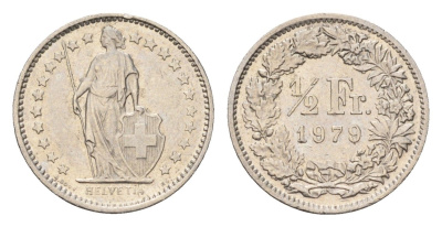 Швейцария 1/2 франка 1979 KM 23a медно-никель 187-559