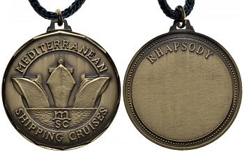 Франция сувенирная медаль ND участнику круиза Средиземноморская рапсодия (80-е, 90-е), диаметр 42 мм., вес 27,36 г., со шнурком для носки бронза 4-5-3-12