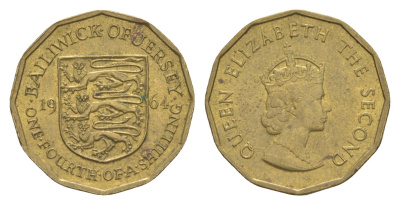 Джерси 1/4 шиллинга 1964 KM 25 никель латунь aUNC 4563-746