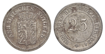 Анхальт 25 пфеннигов 1919-1924 Funck 16.1, Men05 567.1, Men18 780.1 железо 4582-825