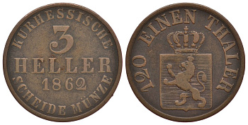 Гессен-Кассель 3 геллера 1862 KM 612 медь 186-553