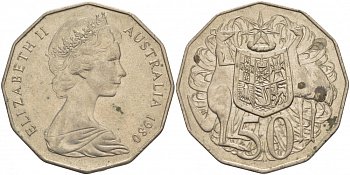 Австралия 50 центов 1980 Елизавета II (1952-2022), герб, кенгуру KM 68 медно-никель 3457-221