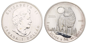 Канада 1 доллар 2006 Волк KM 718 серебро BU 413-4431