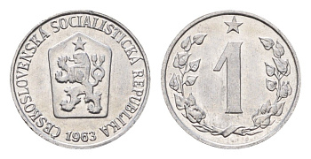 Чехословакия 1 геллер 1963 KM 51 алюминий UNC 4625-851