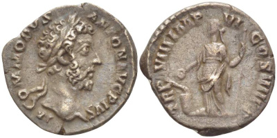 Римская Империя денарий 183 Коммод, M COMMODVS ANTON AVG PIVS, бюст императора / TR P VIII IMP VI COS IIII P P, Салюта, богиня Здоровья, Рим, 3,08 гр RIC 66 серебро 1073-18-74