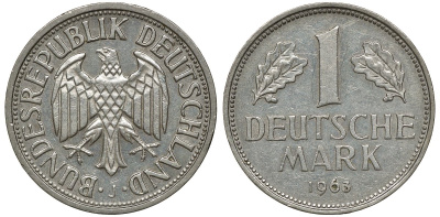 ФРГ 1 МАРКА 1963 J KM 110, J. 385 медно-никель 72-727