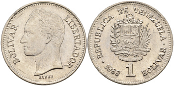 Венесуэла 1 боливар 1989 Симон Боливар КМ 52а.1 сталь плакированная никелем    4603-226