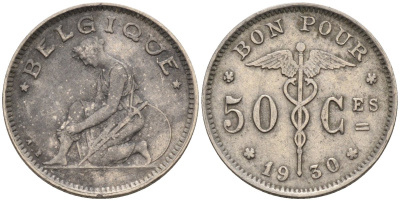 Бельгия 50 сантимов 1930 Belgique, Альберт I (1909-1934) KM 87 никель     188-515