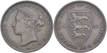Джерси 1/12 шиллинга 1877 H, Виктория (1837-1901) KM 8 бронза 3996-423
