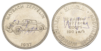 Германия жетон Shell - Знаменитые спортивные автомобили - Maybach Zeppelin 1937 ND диаметр 29,6 мм, вес 9,8 гр сталь плакированная никелем 4175-1016