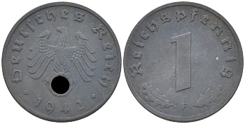 ГЕРМАНИЯ 1 РЕЙХСПФЕННИГ 1942 F KM 97, J. 369 цинк 188-1039