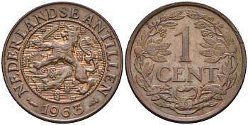 Нидерландские Антилы 1 цент 1963 Юлиана (1948-1980) KM 1 бронза 4169-256