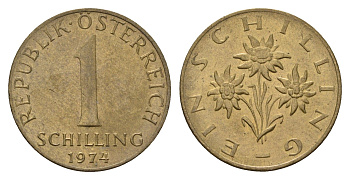 Австрия 1 шиллинг 1974 KM 2886 алюминиевая бронза 4671-634