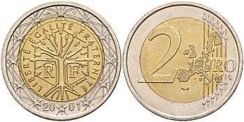 Франция 2 евро 2001  KM 1289 биметалл    4140-1132