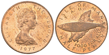 Остров Мэн 1/2 пенни 1977 ФАО - еда для всех KM 32 бронза UNC 4611-448