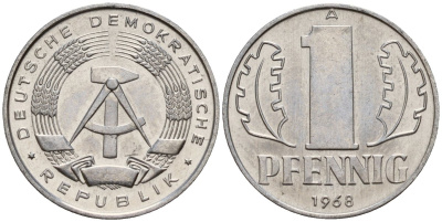 ГДР 1 пфенниг 1968 A KM 8.1 алюминий 105-738