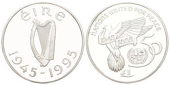 Ирландия 1 фунт 1995 50 лет ООН, тираж 2.750 экземпляров KM 30 серебро PROOF 1091-5-14