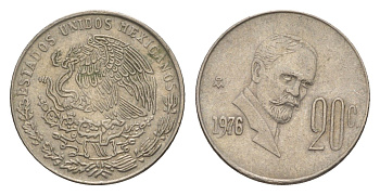 Мексика 20 сентаво 1976 Франциско Индалеси KM 442 медно-никель 4649-124
