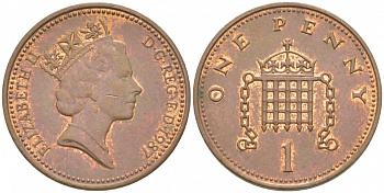 Великобритания 1 пенни 1987 Елизавета II (1952-2022) КМ 935, Spink 4381 (B3) бронза 214-1058