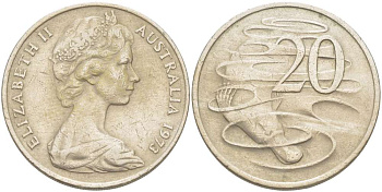 Австралия 20 центов 1973 Елизавета II (1952-2022), утконос KM 66 медно-никель 4521-124