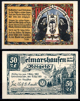 Хельмарсхаузен (Пруссия, Гессен-Нассау) 50 пфеннигов 1921 бумага UNC (пресс) 7555-17-3-1