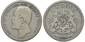 Швеция 1 крона 1898 Оскар II (1872-1907) король Швеции и Норвегии KM 760 серебро 1518-332