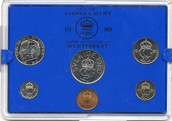 Швеция набор монетного двора из 6 монет 1980 в пластике, Карл XVI Густав (1973- ) KM MS15 UNC 4-3-6-122