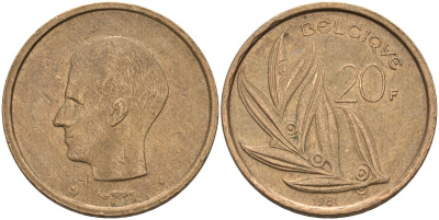 Бельгия 20 франков 1981 Belgique, Бодуэн I (1951-1993) KM 159 никель бронза 4126-223