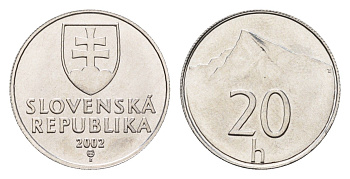 Словакия 20 геллеров 2002 KM 18 алюминий UNC 39-621
