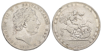 Великобритания 1 крона 1819 Георг III (1760-1820) KM 675, Spink 3787 серебро 4044-211