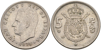 Испания 5 песет 1975 (77) Хуан Карлос I (1975-2001) KM 807 медно-никель 4571-1152