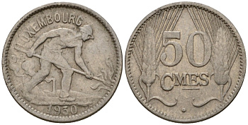 Люксембург 50 сантимов 1930 Шарлотта (1918-1964) KM 43 никель 4602-751