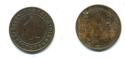 ГЕРМАНИЯ 1 РЕЙХСПФЕННИГ 1931 F KM 37, J. 313 бронза 46-1016