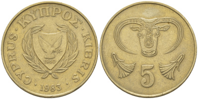 Кипр 5 центов 1983 голова быка KM 55.1 никель латунь 89-1143
