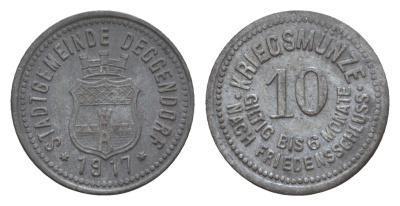 Деггендорф 10 пфеннигов 1917 Funck 90.2, Men05 4981.2, Men18 6235.2 цинк 4659-265