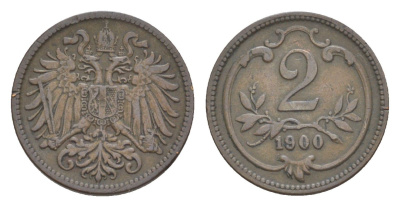 Австрия 2 геллера 1900 Франц Иосиф I (1848-1916) KM 2801 бронза 4639-1016