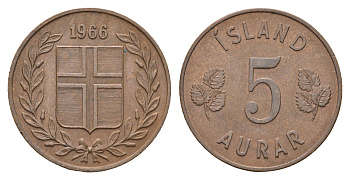 Исландия 5 эйре 1966 KM 9 бронза 4691-352