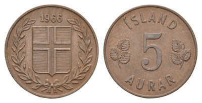 Исландия 5 эйре 1966 KM 9 бронза 4691-352