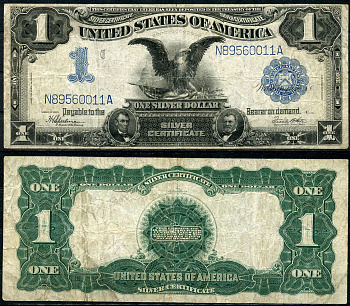 США 1 доллар 1899 серебряный сертификат, голубая серия, орел, подписи Speelman, White Pick 338 c (8)  бумага   451-642-1-1