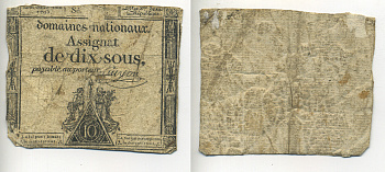 Франция 10 су 1793 женщины свободы Pick А68 бумага 7552-25-2-1