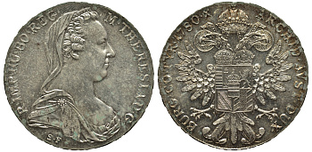 Австрия 1 талер 1780 SF, Мария Терезия, официальный рестрайк KM Т1 серебро 443-1324