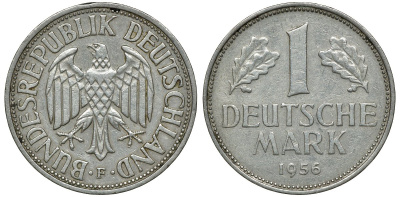 ФРГ 1 МАРКА 1956 F J 385, KM 110 медно-никель 72-635